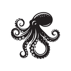 Fascinating Octopus silhouette, emphasizing its fluid motion - Octopus illustration - Minimalist Octopus vector - Octopus silhouette
