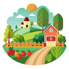 Fototapeta premium Organic Farm landscape with vegetables and trees