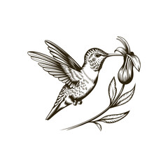 Fototapeta premium Vintage engraving woodcut hummingbird vector illustration art design