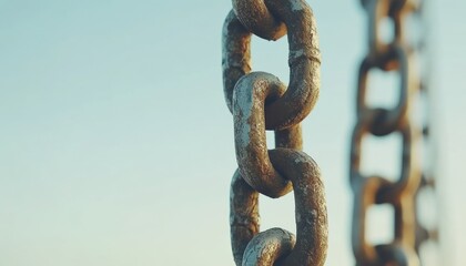 Fototapeta premium Rusted Metal Chain Links Against A Sky Background