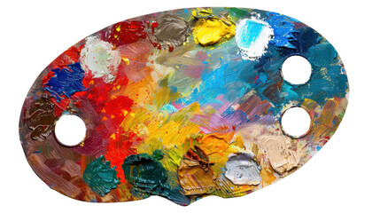 Fototapeta premium Colorful artist palette showing vivid oil paint strokes on transparent background