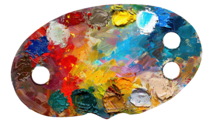 Colorful artist palette showing vivid oil paint strokes on transparent background