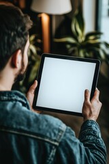A person holding a modern tablet with their hands on it.