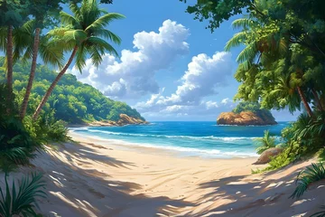 Foto op Plexiglas palm trees on the beach Panoramic picture of Cathedral Cove beach in summer without people during daytime © Warakorn