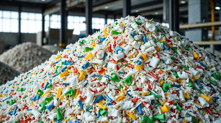 plastic flakes in plastic waste recycling plant