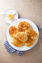 Homemade fluffy pancakes with honey