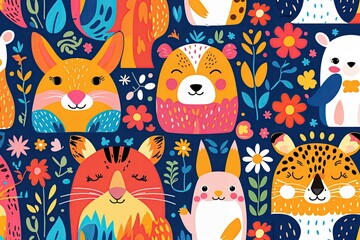 Fototapeta premium Vibrant Seamless Animal Patterns Playful Designs for Creative Projects