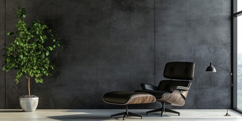 Modern Room Interior Design With Leather Chair and Plant