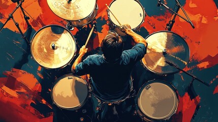 Drummer Playing Drums Set in Artistic Style