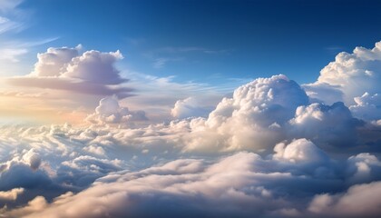 Obraz premium Detailed soft clouds: gentle light, serene, ethereal atmosphere. Dreamy skyscape, tranquil.