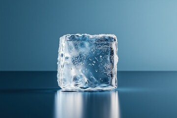 Obraz premium Detailreicher schmelzender Eiswürfel auf reflektierendem Untergrund
