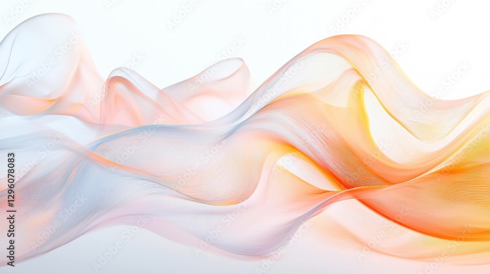 Poster ethereal fabric waves in soft peach and orange hues creating a calming abstract design for interior 