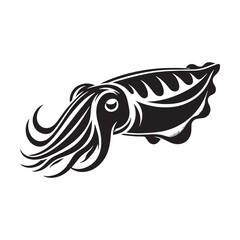 Sleek Cuttlefish silhouette, embodying elegance and mystery - Cuttlefish illustration - Minimalist Cuttlefish vector - Fish silhouette
