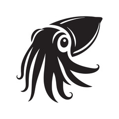 Elegant Cuttlefish silhouette, capturing the essence of the deep sea - Cuttlefish illustration - Minimalist Cuttlefish vector - Fish silhouette
