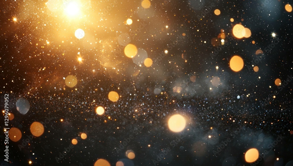 Poster abstract golden bokeh background with sparkling lights and soft glow, ideal for festive designs, cel