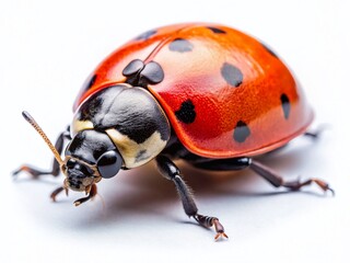 Fototapeta premium Adorable Ladybug on Pure White Background - Stock Photo