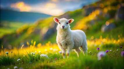 Fototapeta premium Adorable Lamb in Springtime, Dunvegan, Isle of Skye, Scotland