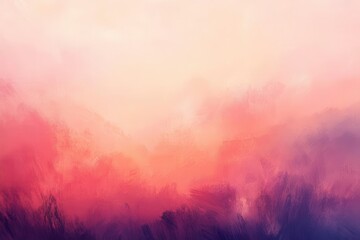 Fototapeta premium warm gradient blooms in coral and lilac across a hazy abstract field, soft light weaving through, a tranquil backdrop humming with gentle calm and dreamy vibes.