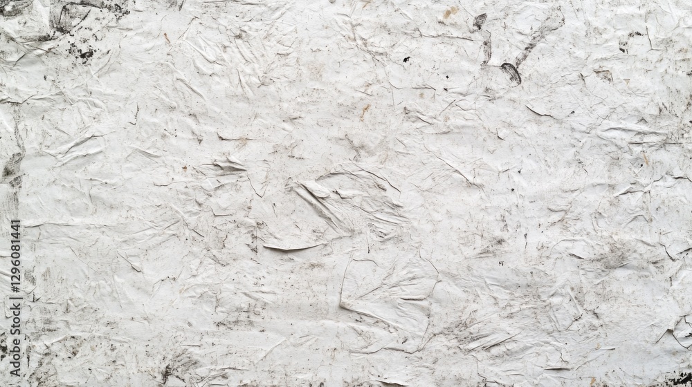 Poster a worn white surface showcases delicate textures and creases, reflecting its age in a softly lit ind
