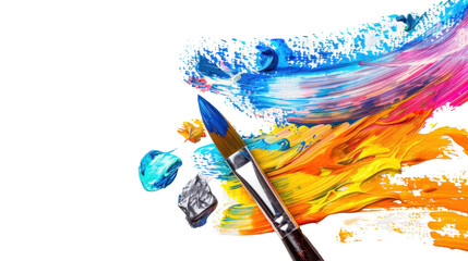 Paintbrush creating colorful brushstrokes on transparent background