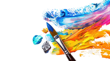 Paintbrush creating colorful brushstrokes on transparent background