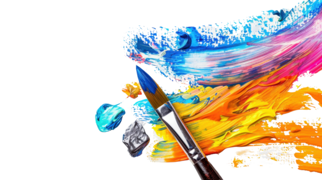 Paintbrush creating colorful brushstrokes on transparent background