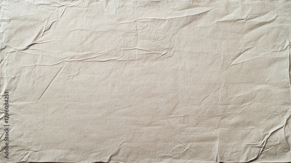 Poster a large piece of crumpled beige paper lies flat on a surface, showcasing its unique texture and soft