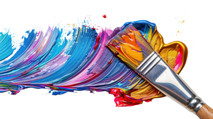 Paintbrush painting colorful wave with transparent background