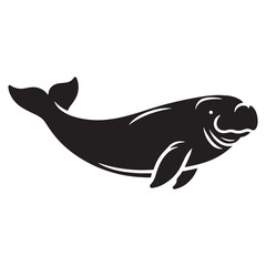 Diving Dugong silhouette, descending into tranquil waters - Dugong illustration - Minimalist Dugong vector - Sea mammal silhouette
