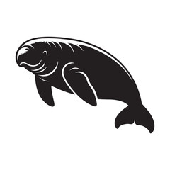 Fototapeta premium Minimalist Dugong silhouette, a sleek interpretation of the ocean’s grazer - Dugong illustration - Modern Dugong vector - Simple marine silhouette 