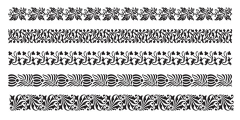 Borders seamless nature set. Decorative style.