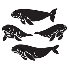 Coastal Dugong silhouette, a gentle presence in tropical waters - Dugong illustration - Minimalist Dugong vector - Aquatic mammal silhouette

