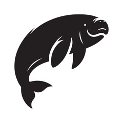 Harmonious Dugong silhouette, a perfect blend of power and grace - Dugong illustration - Minimalist Dugong vector - Marine animal silhouette

