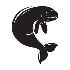 Elegant Dugong silhouette, gliding effortlessly through the sea - Dugong illustration - Minimalist Dugong vector - Ocean life silhouette
