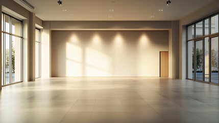 Fototapeta premium Bright and Spacious Empty Interior Room with Large Windows and Neutral Color Palette Ideal for Various Design Concepts and Photographic Use