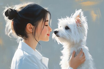 Friendly female veterinarian gently caring for a cute pet in a warm and intimate setting, showcasing love and compassion for animals.