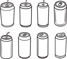 set of can drink line art, black outline, vector and illustration, line art and outline