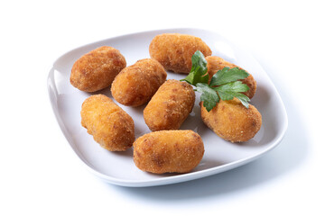 Fried cod croquettes isolated on white background