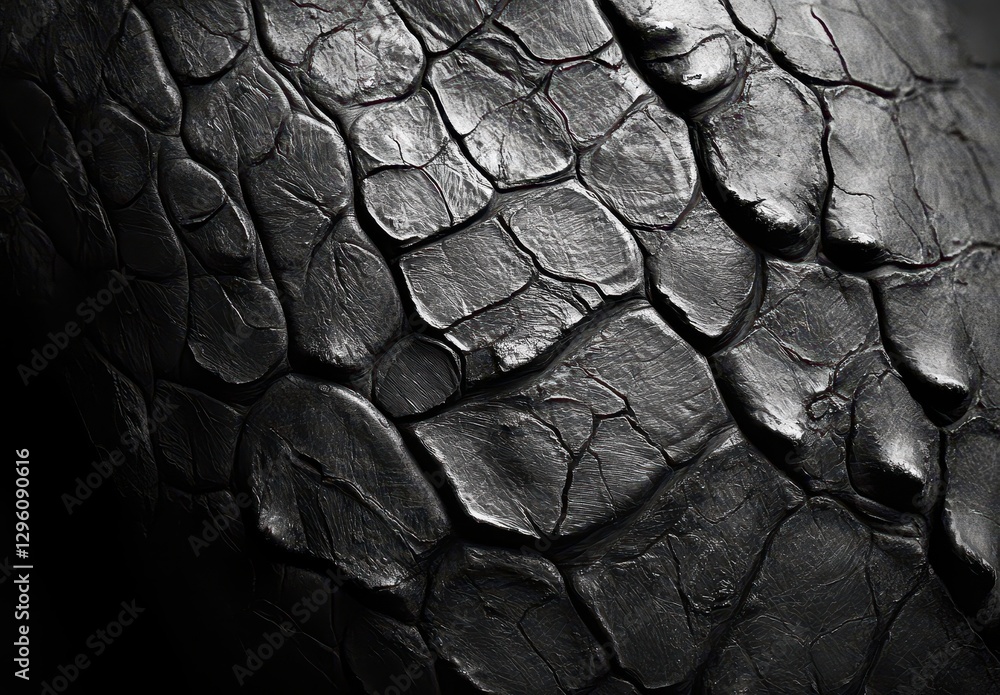 Poster intricate texture of dark scales reflecting light with detailed pattern and depth, perfect for abstr