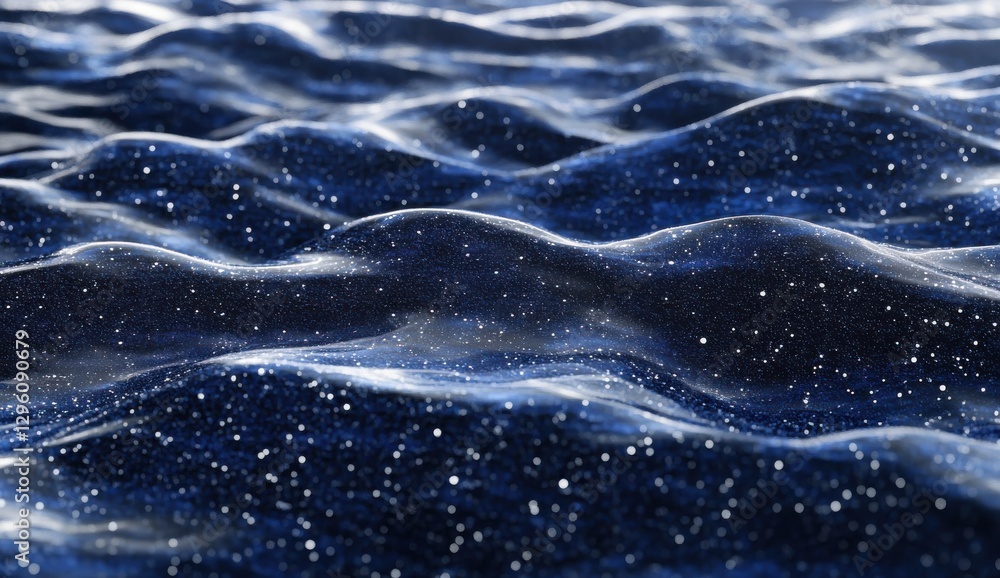 Poster the image is of a body of water with a blue color and a lot of snow. the snow is scattered all over 