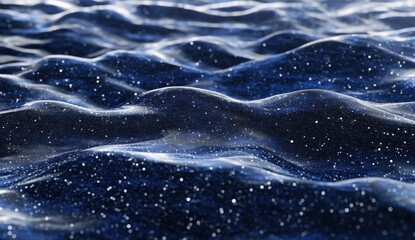 The image is of a body of water with a blue color and a lot of snow. The snow is scattered all over the water, creating a beautiful and serene atmosphere. Concept of calmness and tranquility