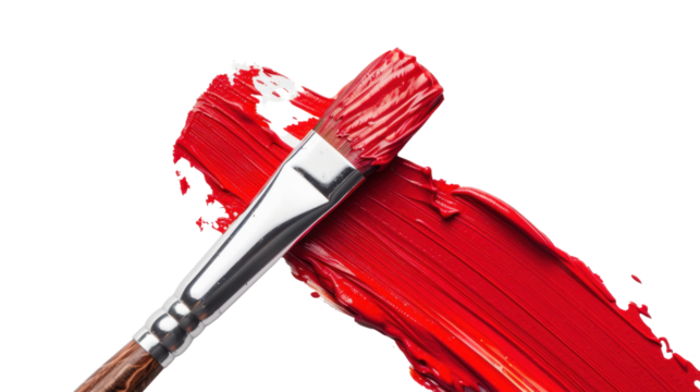 Paintbrush painting red stroke on transparent background