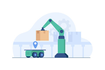 Obraz premium Robotic Arms Packing Orders in an Automated Warehouse