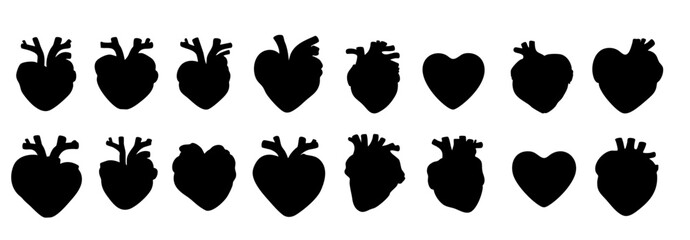 Set of black vector heart icons