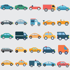 25 Flat Vector Car Icons Set - Colorful Vehicle Illustrations for Design