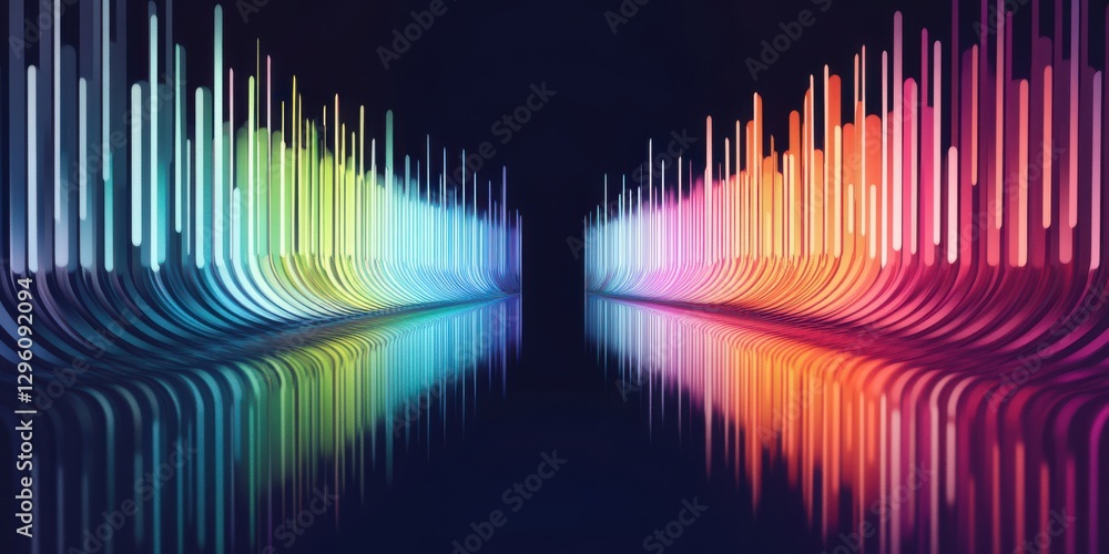 Poster a long, colorful line of lights that are arranged in a way that creates a sense of depth and movemen