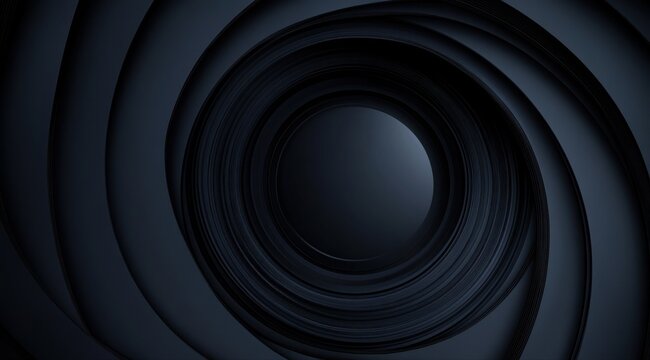 A black and white image of a spiral with a black circle in the middle. The spiral is very dark and the circle is very small