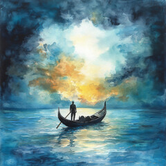 Fototapeta premium Illustration painted water view feels calm