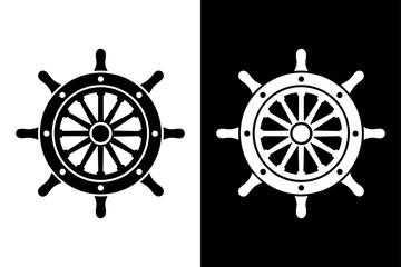 Black And White Ship&rsquo;s Wheel Silhouette Vector Icon Crisp & Clean Illustration.