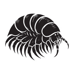 Colossal Giant Isopod silhouette, a giant lurking in the ocean depths - Isopod illustration - Minimalist Giant Isopod vector - Deep-sea creature silhouette
